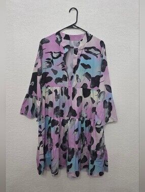 Pastel Tie Dye Animal Print Tiered Dress XL purple Blue Black
